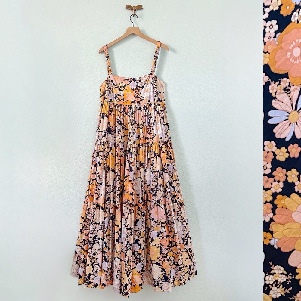 NWOT•Free People Boho Backless Navy/Orange
Floral Park Slope Maxi Dress•Pockets